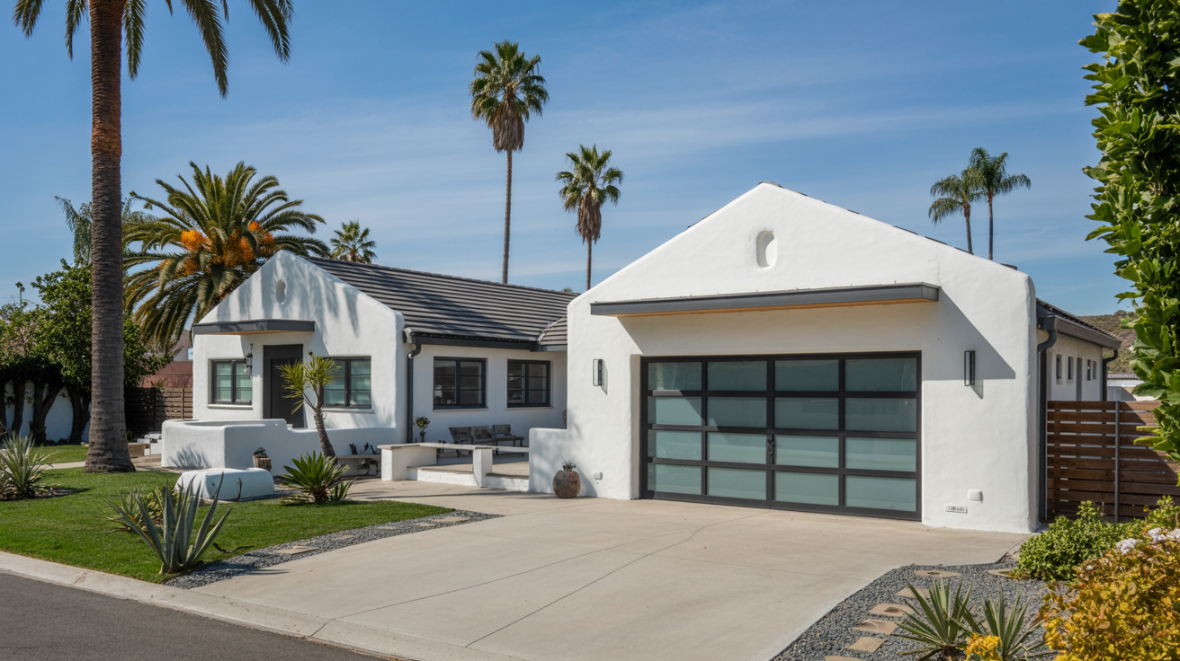 Garage-conversion ADU exterior with new entry door and finished facade