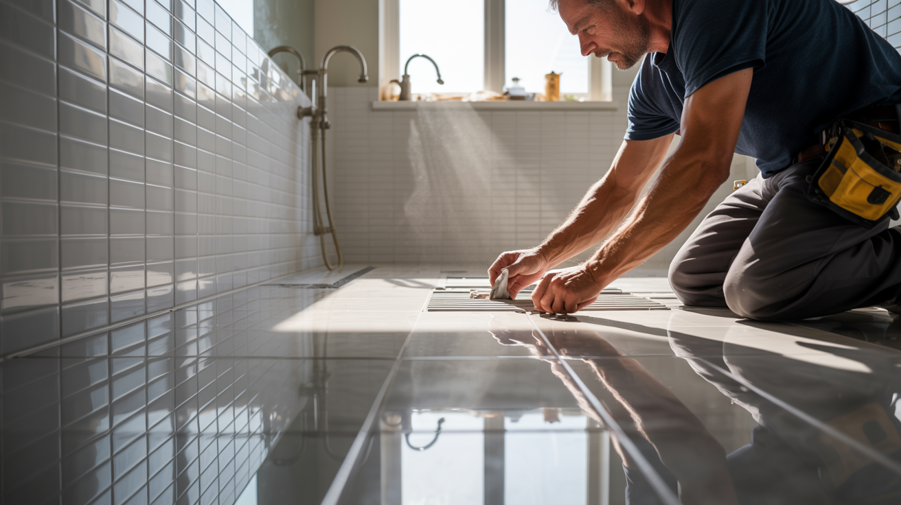 Bathroom remodel in progress showing professional framing and tile work